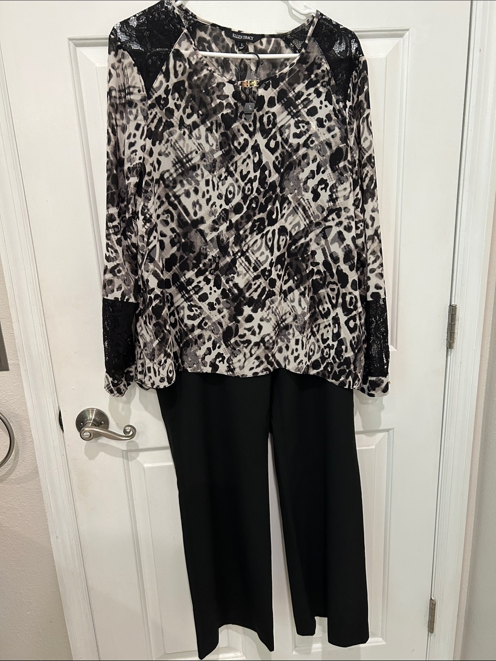 2 Items Ellen Tracy Black/Gray/Cream/
Animal Print Blouse AND Charter Club Pants
